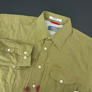 Orvis Trout Bum Shirt Mens Medium Green Check Button Up Vented Fishing Outdoor